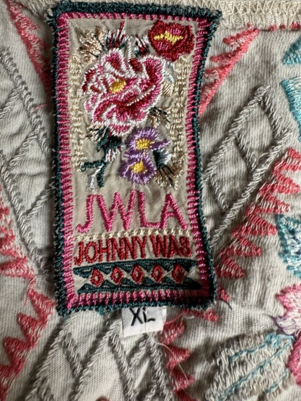 Johnny Was JWLA S Embroidered Boho Oversized Poncho Tunic Top Beige - Picture 5 of 6